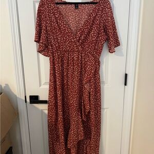 SHEIN Rust Red Floral Midi Dress